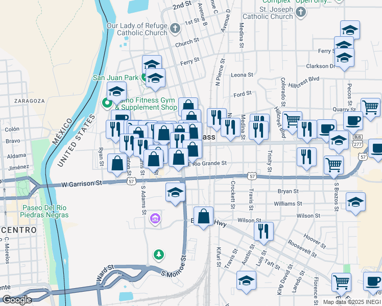 map of restaurants, bars, coffee shops, grocery stores, and more near in Eagle Pass