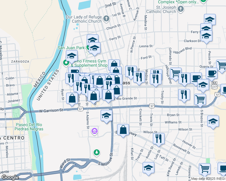 map of restaurants, bars, coffee shops, grocery stores, and more near in Eagle Pass