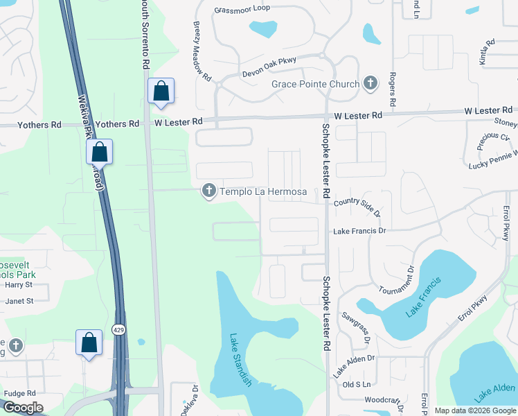 map of restaurants, bars, coffee shops, grocery stores, and more near 1646 Schopke Road in Apopka