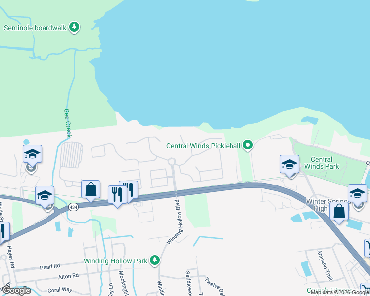 map of restaurants, bars, coffee shops, grocery stores, and more near 1216 Stone Harbour Road in Winter Springs