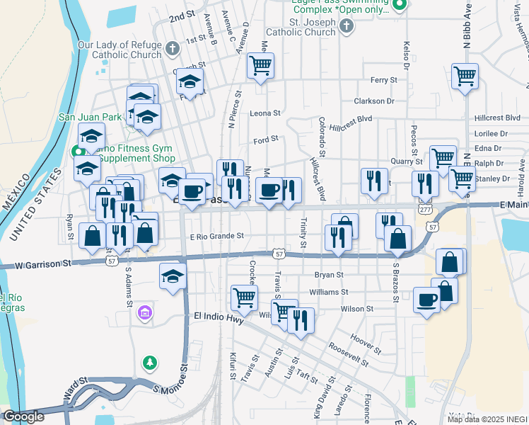 map of restaurants, bars, coffee shops, grocery stores, and more near 273 Medina Street in Eagle Pass