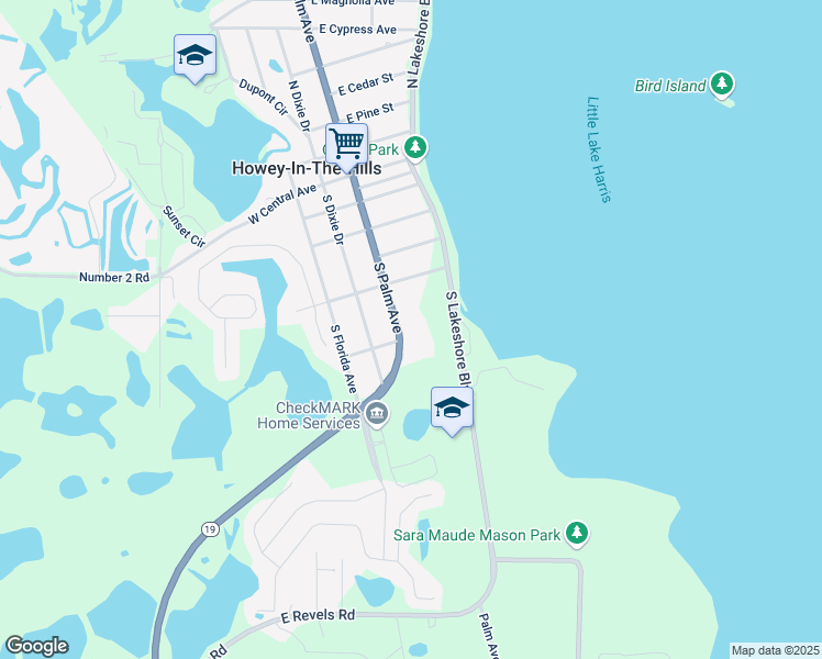 map of restaurants, bars, coffee shops, grocery stores, and more near 512 South Palm Avenue in Howey-in-the-Hills