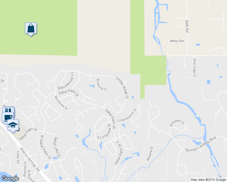 map of restaurants, bars, coffee shops, grocery stores, and more near 555 Birdsong Court in Longwood