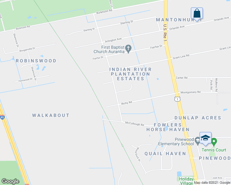 map of restaurants, bars, coffee shops, grocery stores, and more near 4100 Cushman Drive in Mims