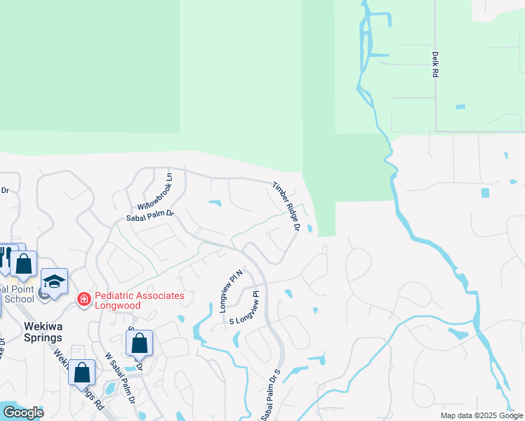 map of restaurants, bars, coffee shops, grocery stores, and more near 545 Birdsong Court in Longwood