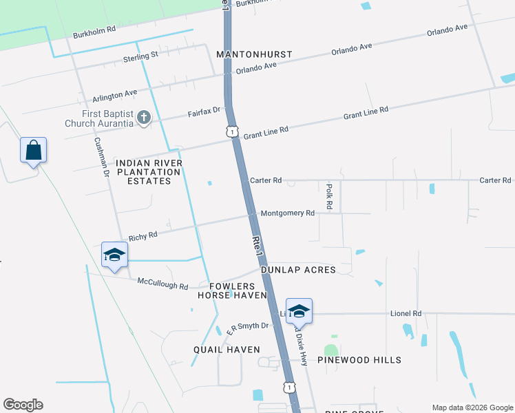 map of restaurants, bars, coffee shops, grocery stores, and more near 3840 Richy Road in Mims