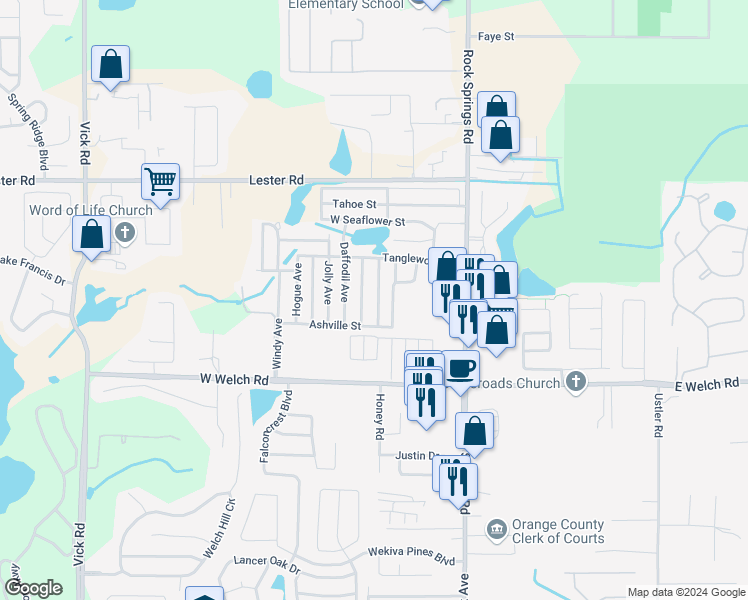 map of restaurants, bars, coffee shops, grocery stores, and more near 1680-1782 White Cloud Ave in Apopka