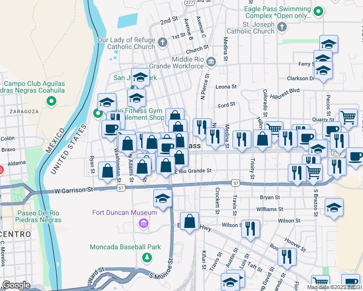 map of restaurants, bars, coffee shops, grocery stores, and more near in Eagle Pass