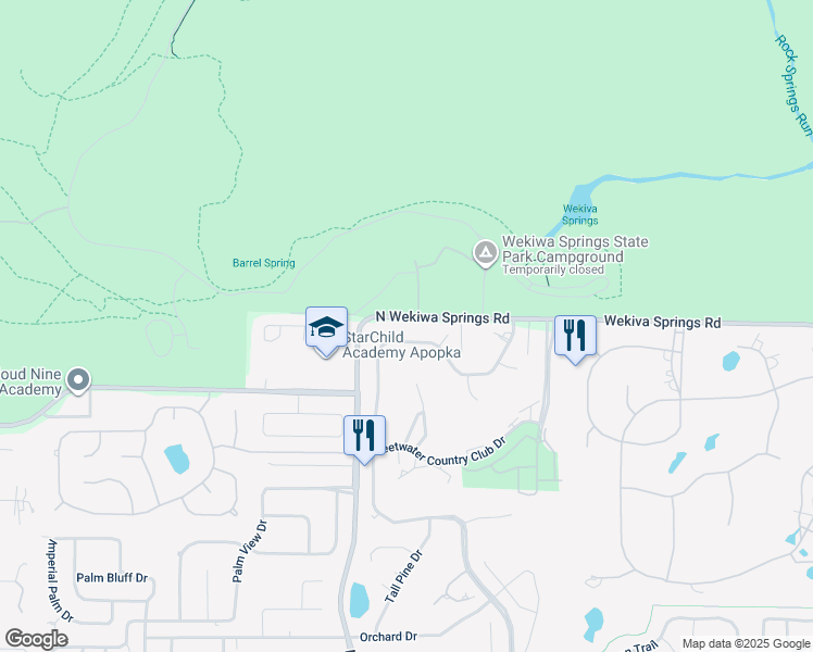 map of restaurants, bars, coffee shops, grocery stores, and more near 1790 North Wekiwa Springs Road in Apopka