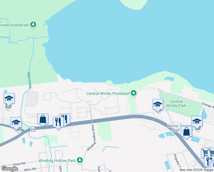 map of restaurants, bars, coffee shops, grocery stores, and more near 1237 Stone Harbour Road in Winter Springs