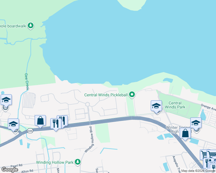 map of restaurants, bars, coffee shops, grocery stores, and more near 1237 Stone Harbour Road in Winter Springs
