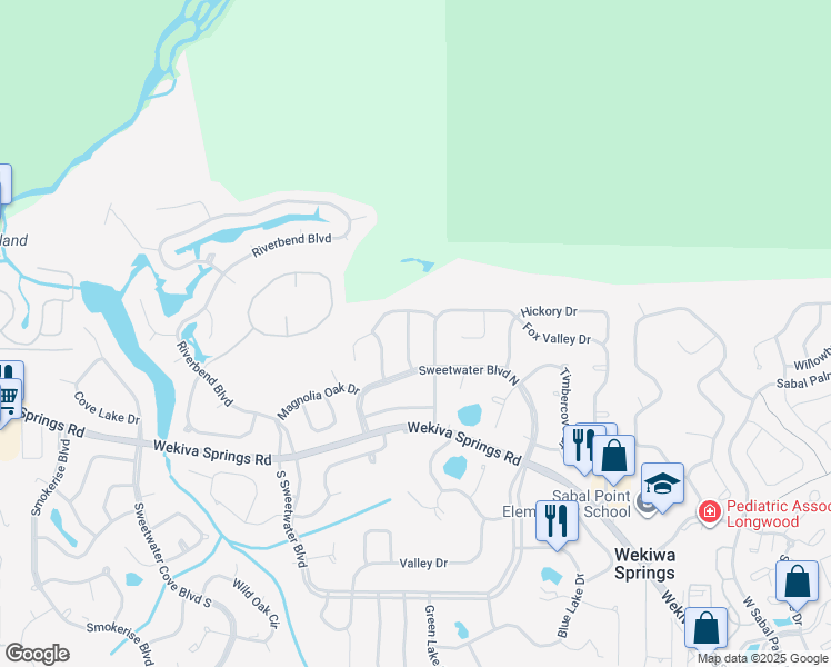 map of restaurants, bars, coffee shops, grocery stores, and more near 106 Country Hill Drive in Longwood