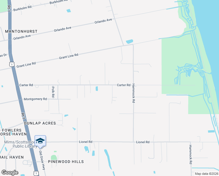map of restaurants, bars, coffee shops, grocery stores, and more near 3335 Carter Road in Mims