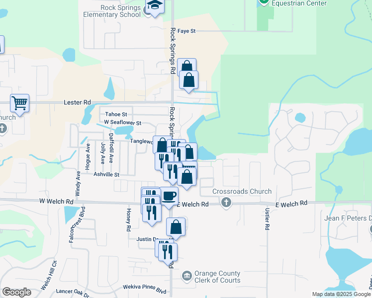 map of restaurants, bars, coffee shops, grocery stores, and more near 1759 Sunset Palm Drive in Apopka