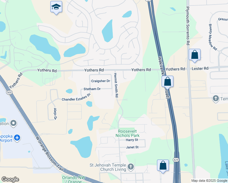 map of restaurants, bars, coffee shops, grocery stores, and more near 3518 Chandler Estates Drive in Apopka