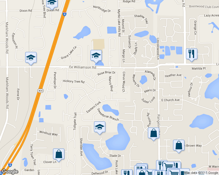 map of restaurants, bars, coffee shops, grocery stores, and more near 110 Marcy Boulevard in Longwood