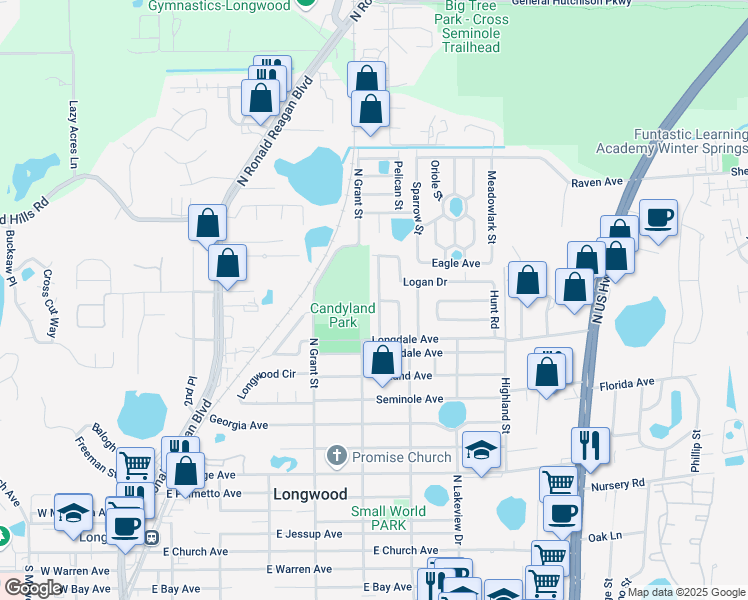 map of restaurants, bars, coffee shops, grocery stores, and more near 1160 Hamilton Avenue in Longwood