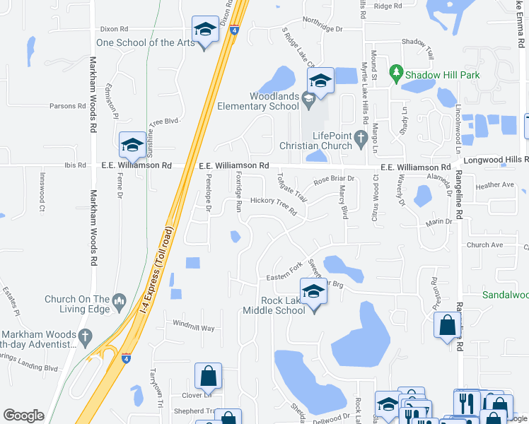 map of restaurants, bars, coffee shops, grocery stores, and more near 114 Sweetbriar Branch in Longwood