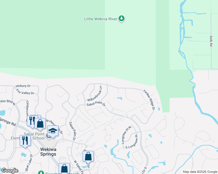 map of restaurants, bars, coffee shops, grocery stores, and more near 411 Wilderness Drive in Longwood