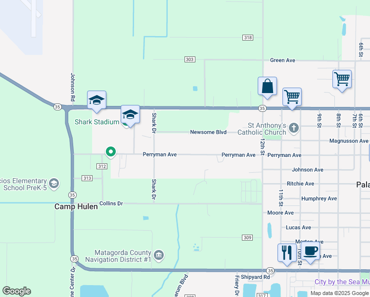 map of restaurants, bars, coffee shops, grocery stores, and more near 1811 Newsome Boulevard in Palacios