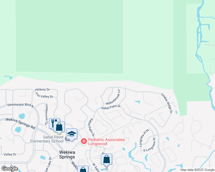 map of restaurants, bars, coffee shops, grocery stores, and more near 360 Cypress Landing Drive in Longwood