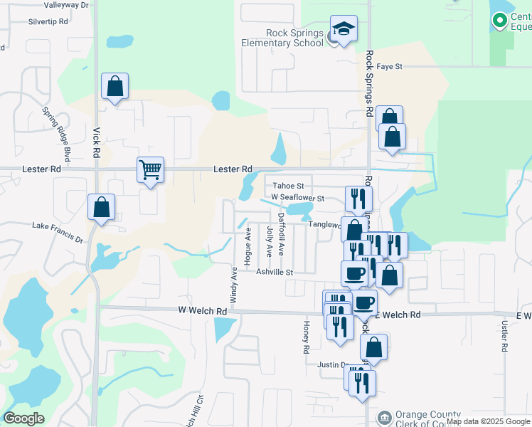 map of restaurants, bars, coffee shops, grocery stores, and more near 233 Barrow Street in Apopka