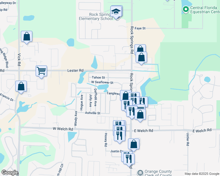 map of restaurants, bars, coffee shops, grocery stores, and more near 99 Dottie St in Apopka