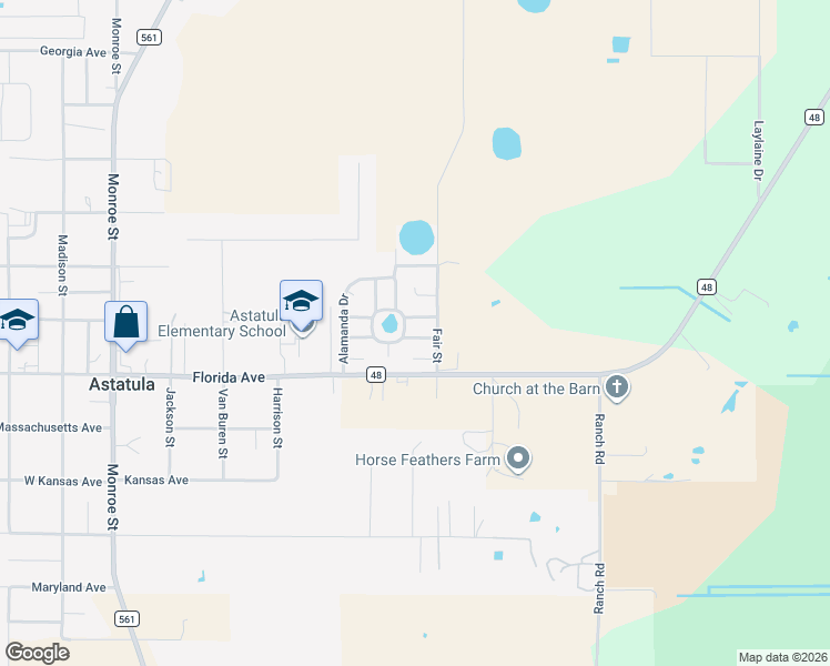 map of restaurants, bars, coffee shops, grocery stores, and more near 14215 Tillandsia Way in Astatula