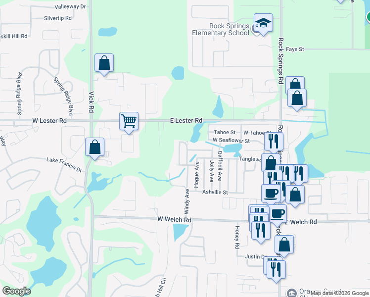 map of restaurants, bars, coffee shops, grocery stores, and more near 1838 Richson Street in Apopka