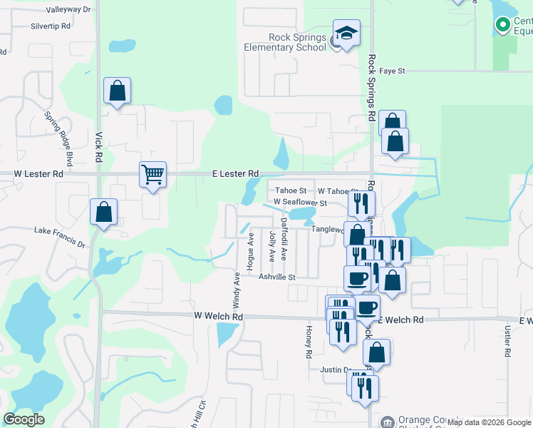 map of restaurants, bars, coffee shops, grocery stores, and more near 233 Barrow Street in Apopka