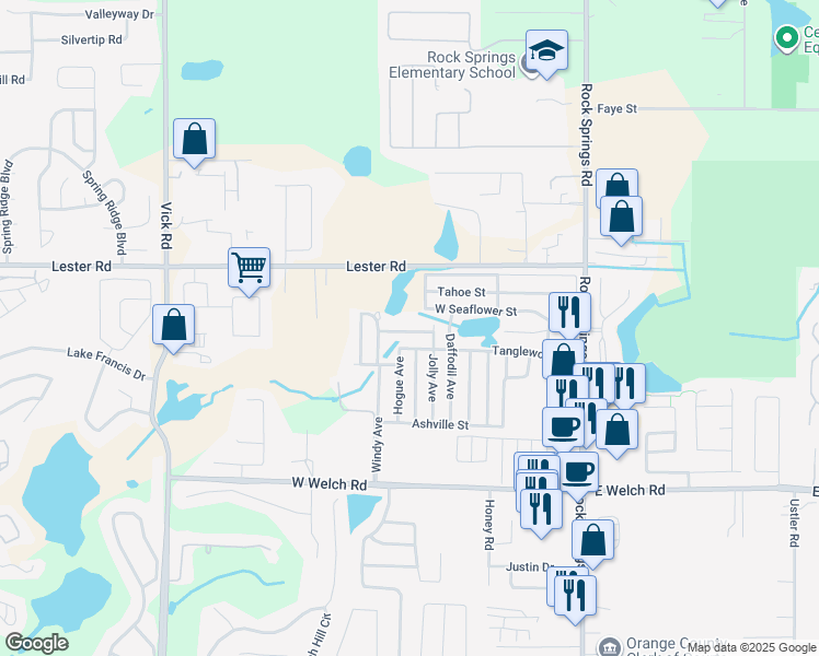 map of restaurants, bars, coffee shops, grocery stores, and more near 233 Barrow Street in Apopka
