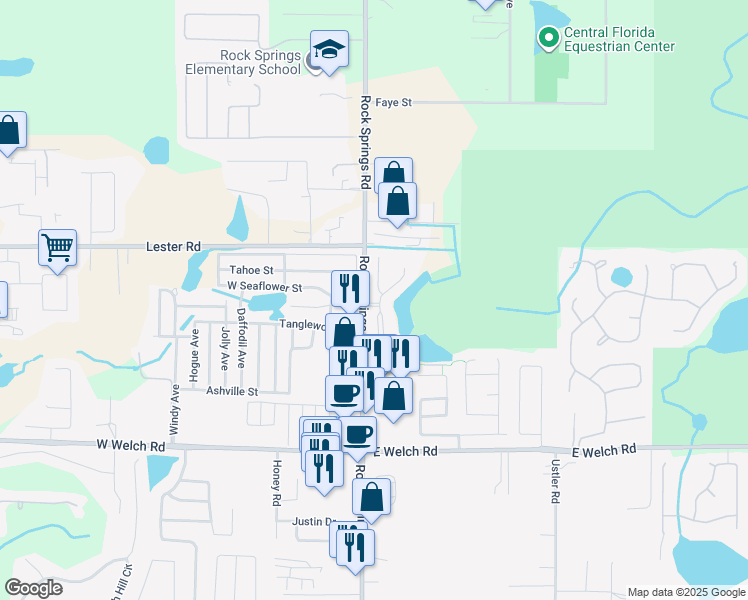 map of restaurants, bars, coffee shops, grocery stores, and more near 1902 Beacon Bay Court in Apopka