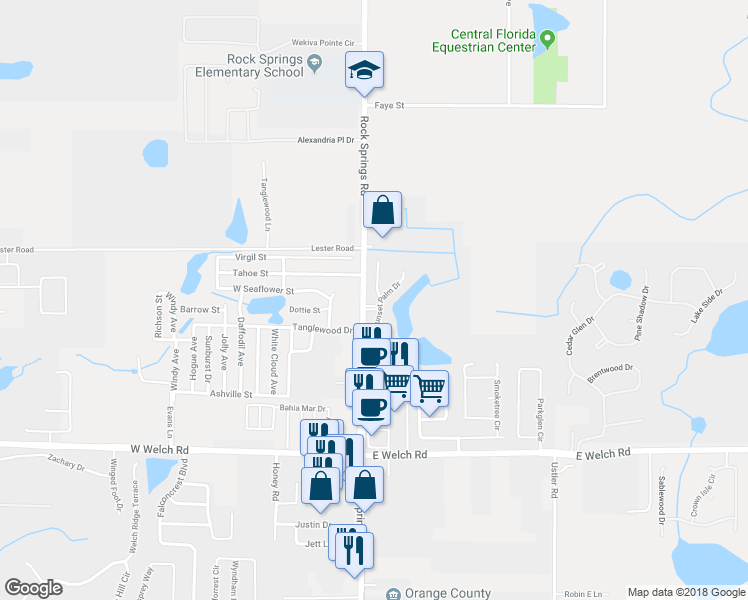 map of restaurants, bars, coffee shops, grocery stores, and more near 1904 Beacon Bay Court in Apopka