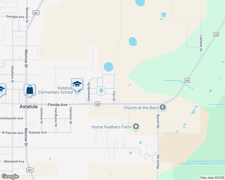 map of restaurants, bars, coffee shops, grocery stores, and more near 14215 Tillandsia Way in Astatula