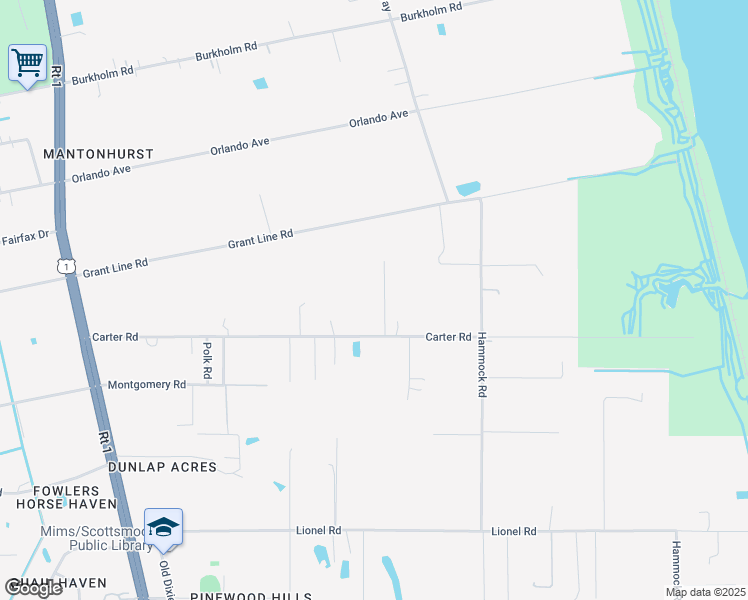 map of restaurants, bars, coffee shops, grocery stores, and more near 4110 Hampton Lane in Mims