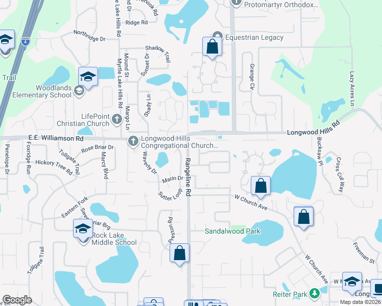 map of restaurants, bars, coffee shops, grocery stores, and more near 910 McClintock Street in Longwood
