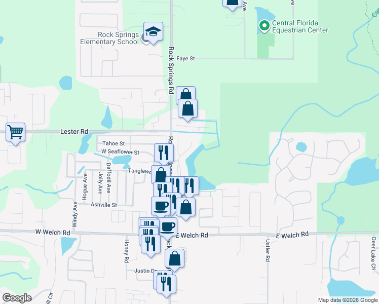 map of restaurants, bars, coffee shops, grocery stores, and more near 1925 Sunset Palm Drive in Apopka