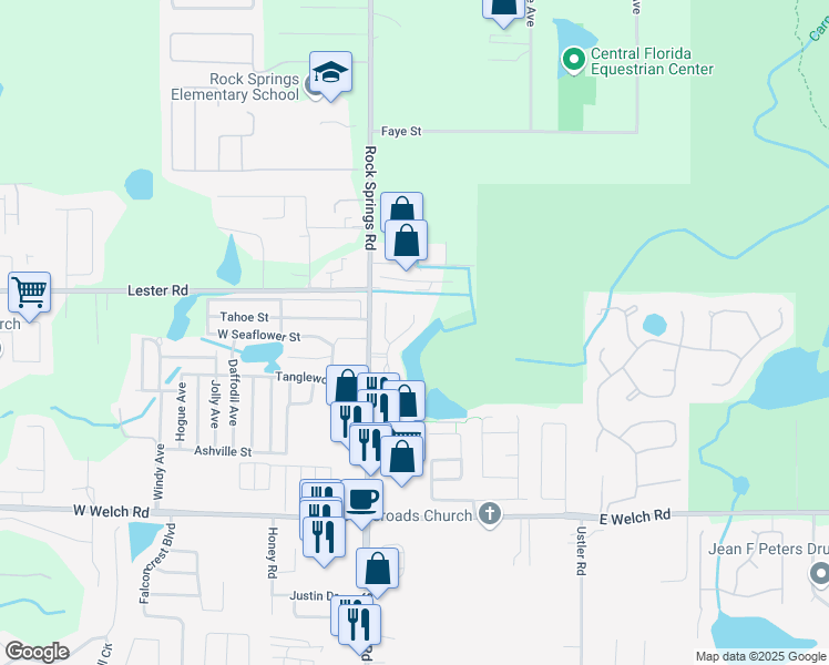 map of restaurants, bars, coffee shops, grocery stores, and more near 1929 Sunset Palm Drive in Apopka