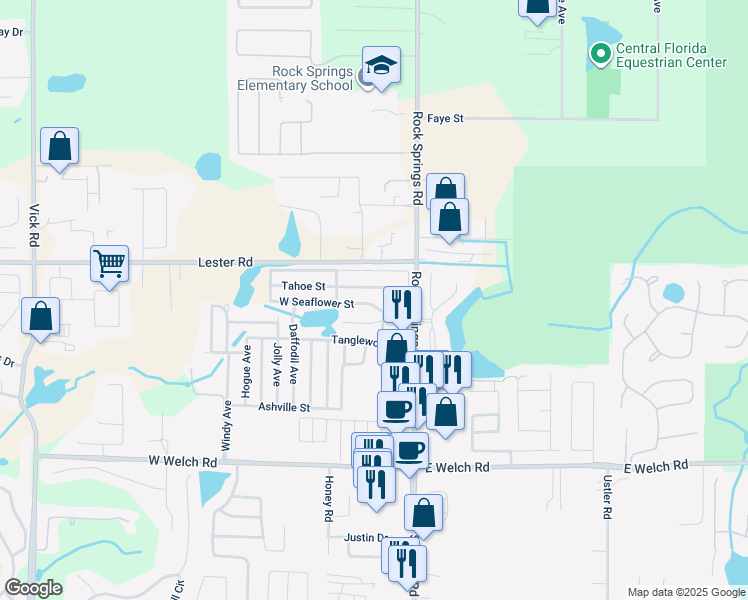 map of restaurants, bars, coffee shops, grocery stores, and more near 29-99 Dottie Street in Apopka