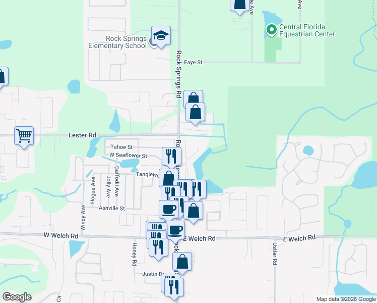 map of restaurants, bars, coffee shops, grocery stores, and more near 1925 Beacon Bay Court in Apopka