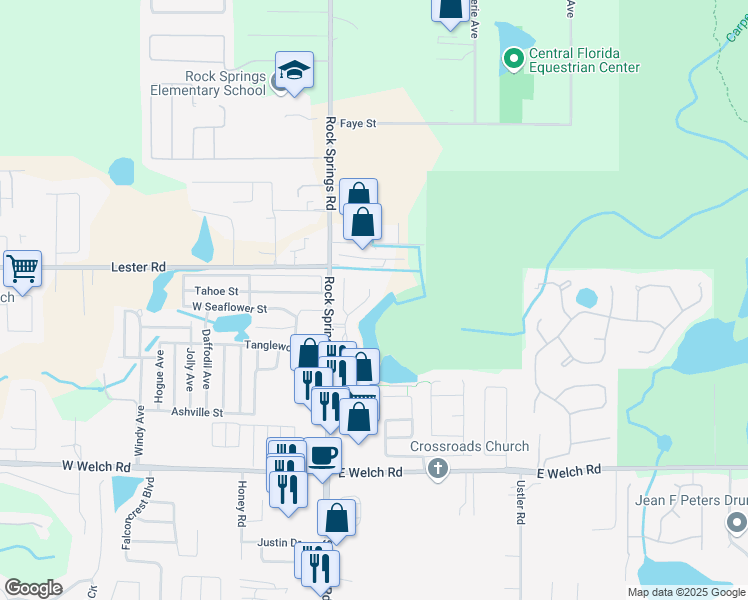 map of restaurants, bars, coffee shops, grocery stores, and more near 1937 Sunset Palm Drive in Apopka