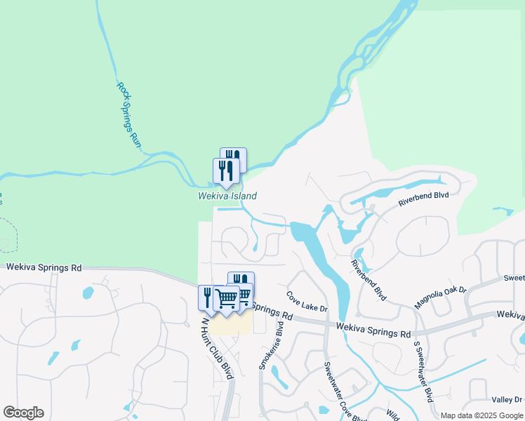 map of restaurants, bars, coffee shops, grocery stores, and more near 3900 Watercrest Drive in Longwood