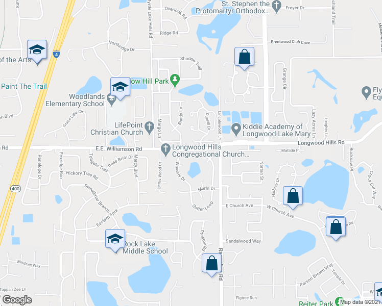 map of restaurants, bars, coffee shops, grocery stores, and more near 1041 Alameda Drive in Longwood