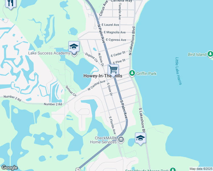 map of restaurants, bars, coffee shops, grocery stores, and more near 200 West Holly Street in Howey-in-the-Hills