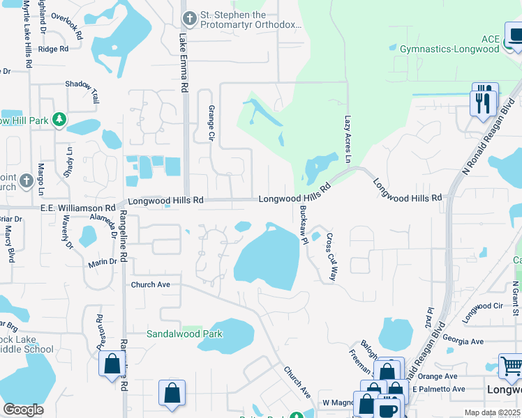map of restaurants, bars, coffee shops, grocery stores, and more near 470 Longwood Hills Road in Longwood