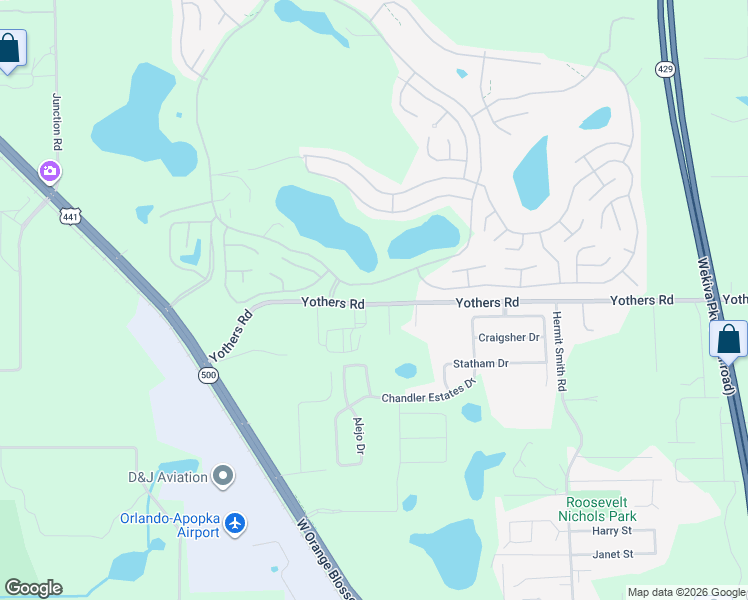 map of restaurants, bars, coffee shops, grocery stores, and more near 3871 Yothers Road in Apopka