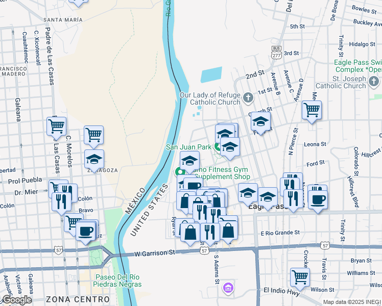 map of restaurants, bars, coffee shops, grocery stores, and more near 244 Ferry Street in Eagle Pass