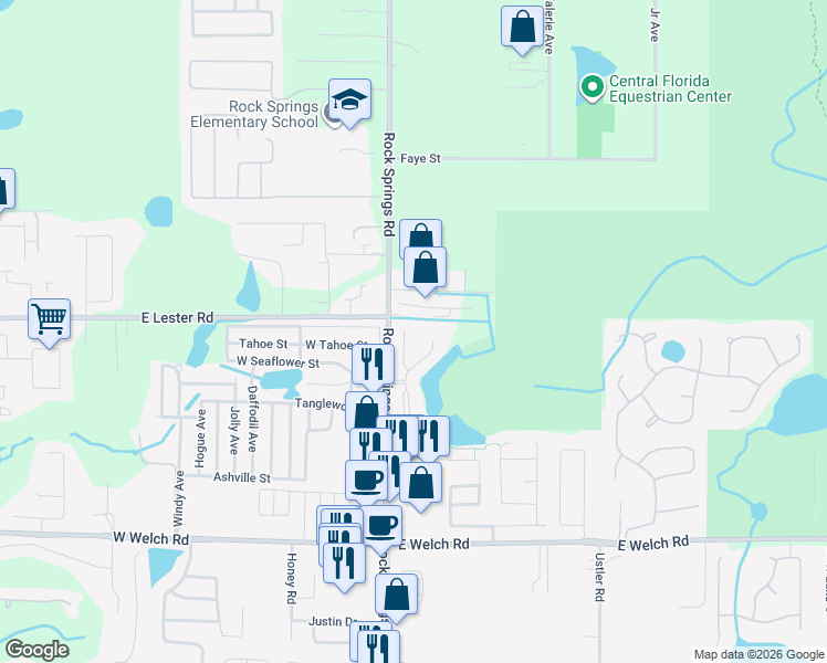 map of restaurants, bars, coffee shops, grocery stores, and more near 1949 Beacon Bay Court in Apopka