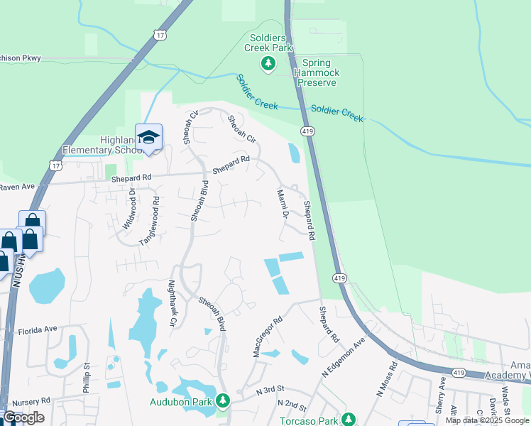 map of restaurants, bars, coffee shops, grocery stores, and more near 729 Galloway Drive in Winter Springs