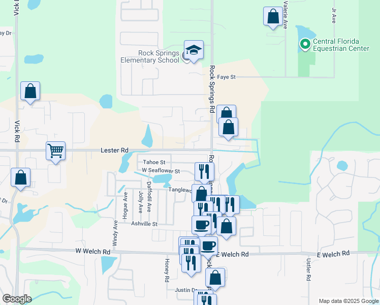 map of restaurants, bars, coffee shops, grocery stores, and more near 11 West Tahoe Street in Apopka